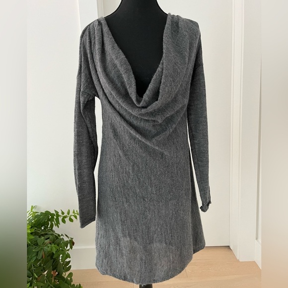 Eileen Fisher Sweaters - EILEEN FISHER Baby Alpaca Lightweight Sheer Tunic Plunging Neckline Grey Neutral